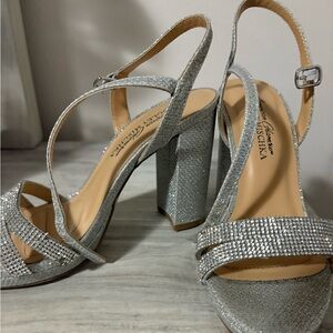 Badgley Mischka Glittering Silver Block Heels